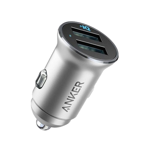 شاحن سيارة Anker PowerDrive 2 Alloy فائق الصغر بقوة 24 وات مع منفذين للطاقة