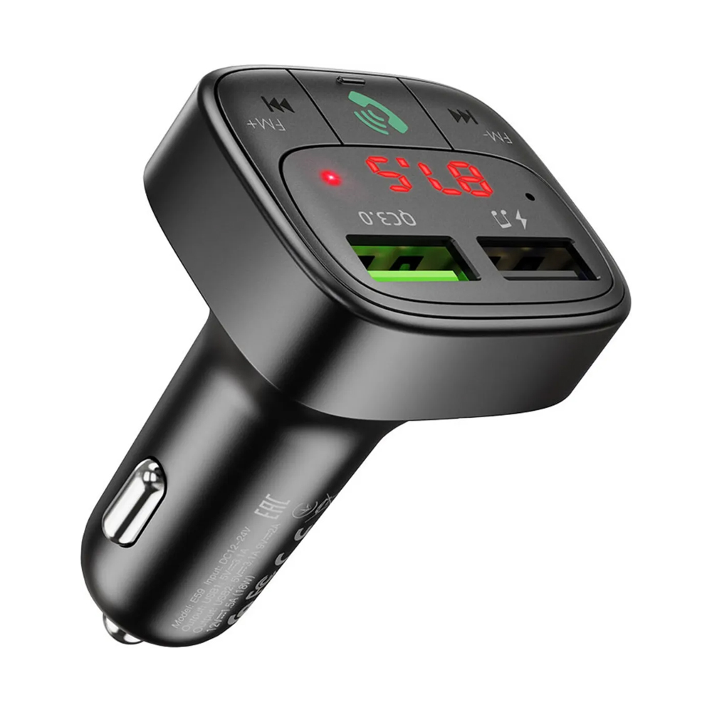 جهاز إرسال FM لاسلكي Hoco E59 مزود بمنفذ USB مزدوج QC3.0